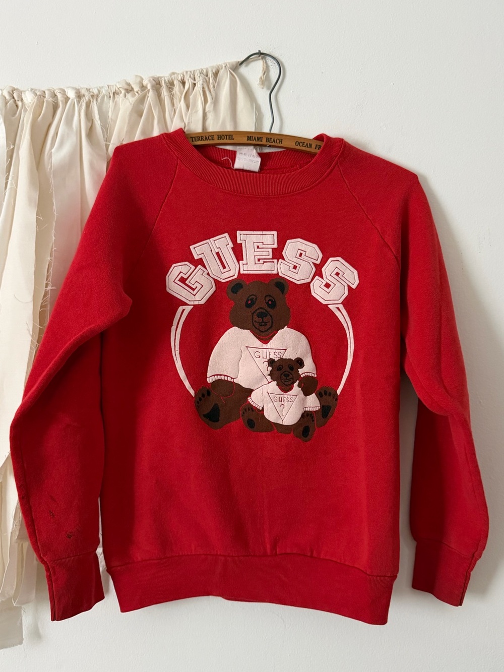 Vintage GUESS Fruit of the Loom Red Bear Graphic Sweatshirt